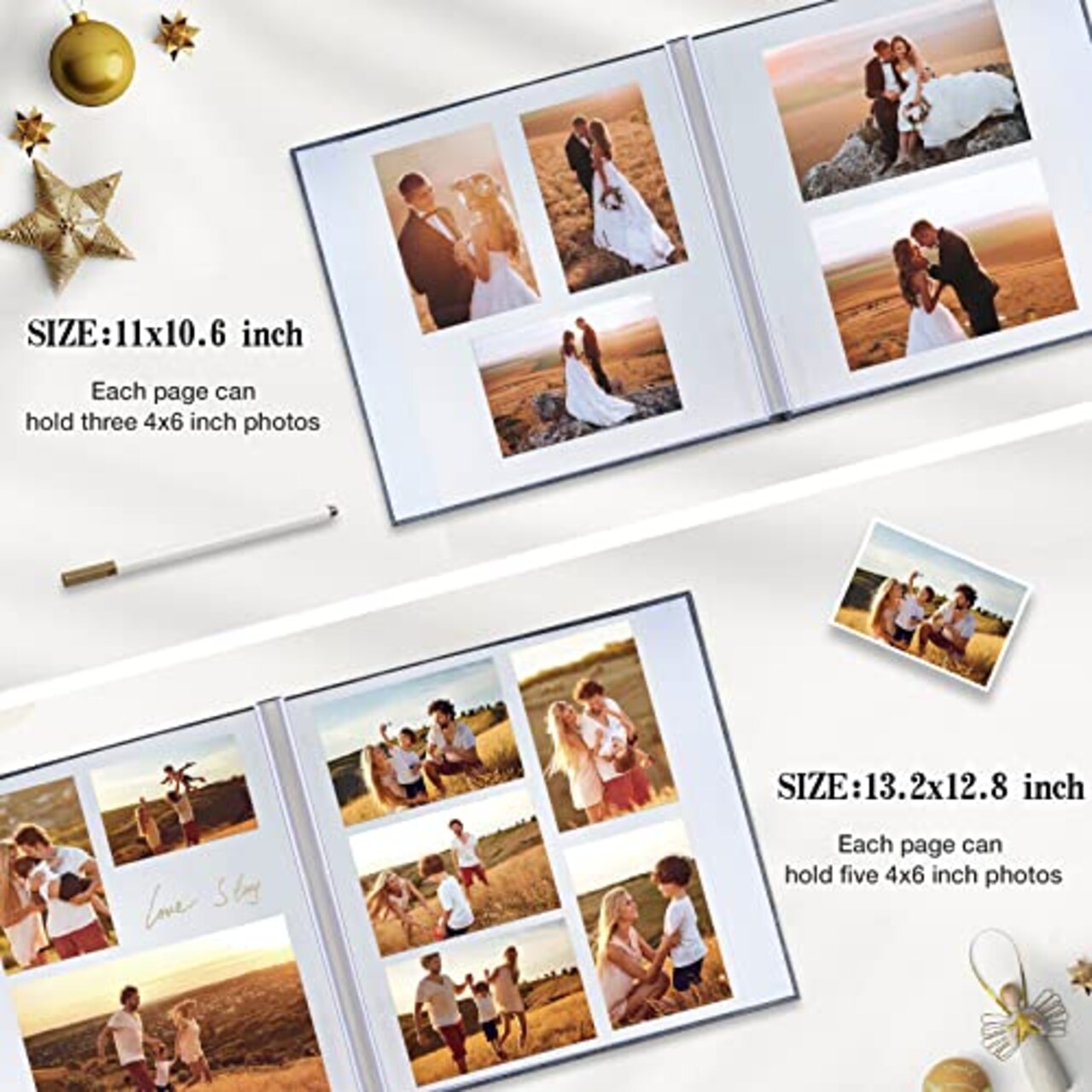 Large Photo Album Self Adhesive 3x5 4x6 5x7 8x10 Pictures Linen Cover 40 Blank Pages Magnetic DIY Scrapbook Album with A Metallic Pen (Gray)